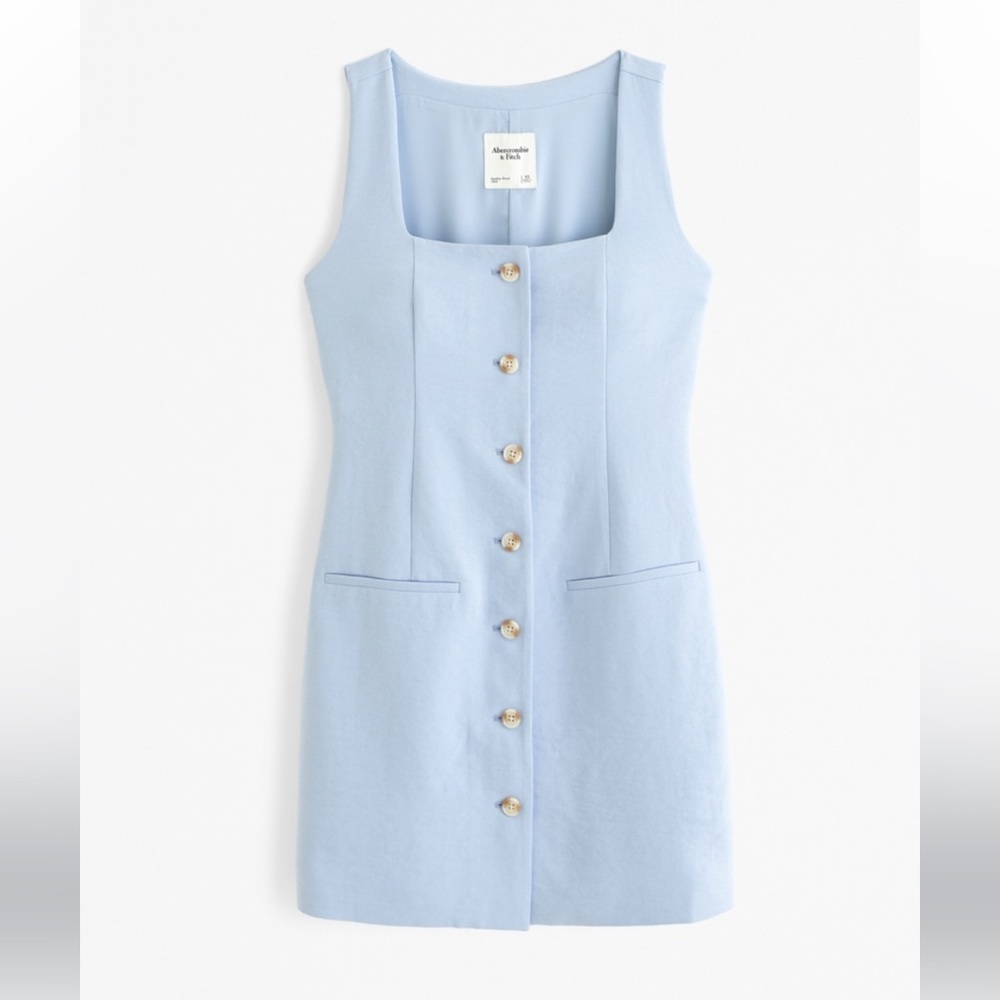 Abercrombie and Fitch Mara linen Light Blue Button Dress NWOT